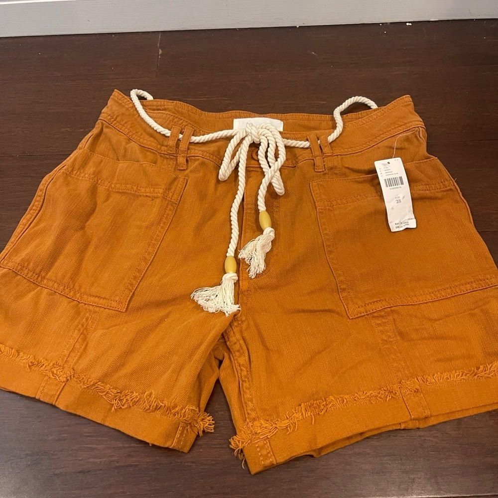 nwt anthro tan/Orange Frayed Hem Shorts with Rope Belt 28